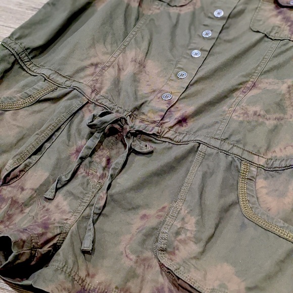 MUDD Khaki Button Front Custom Tie-Dye Romper - Picture 10 of 13